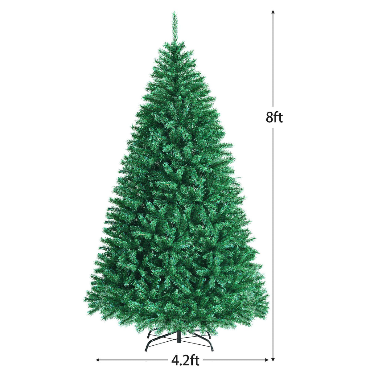 Costway 8ft Iridescent Tinsel Artificial Christmas Tree Green w/1704 Branch Tips