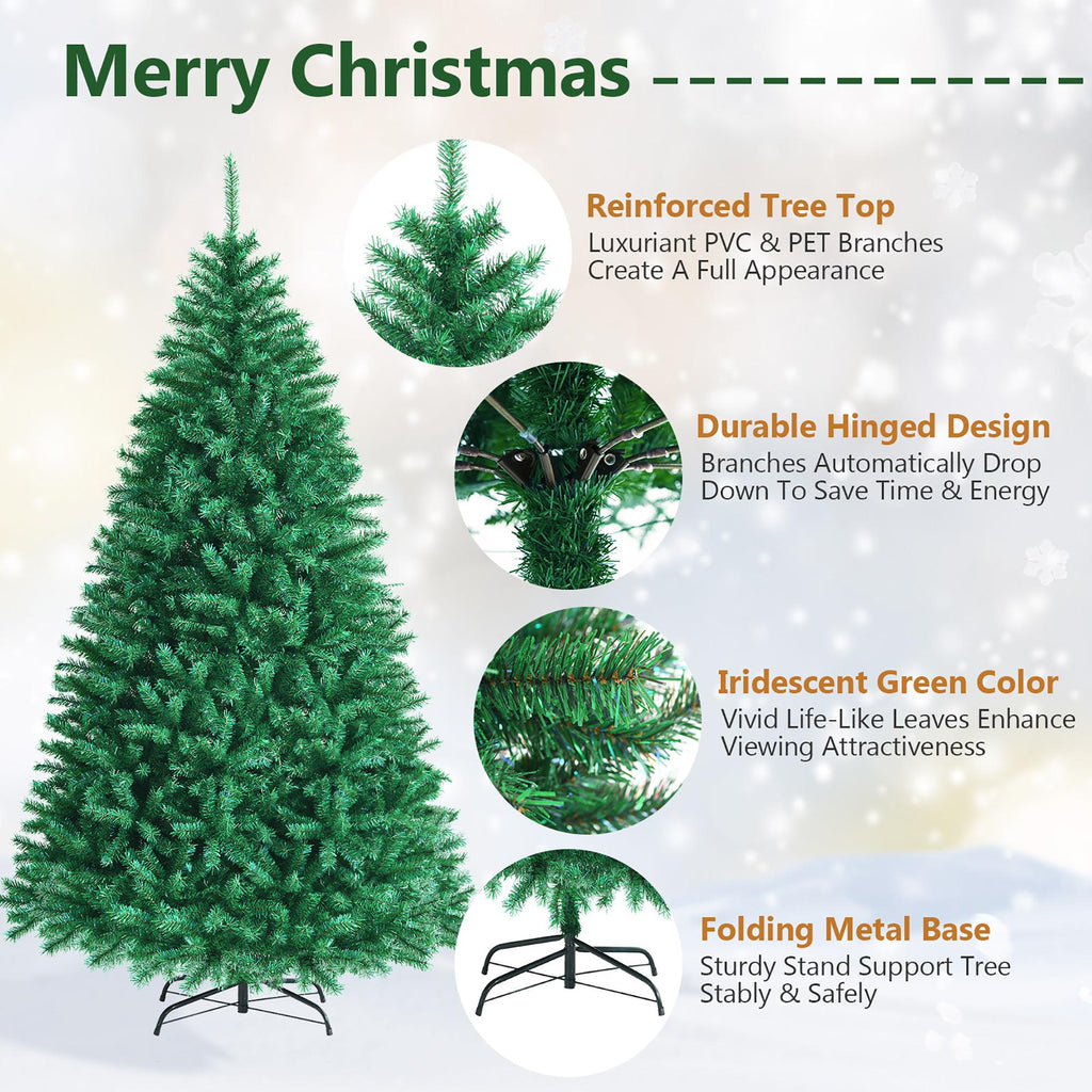 Costway 8ft Iridescent Tinsel Artificial Christmas Tree Green w/1704 Branch Tips