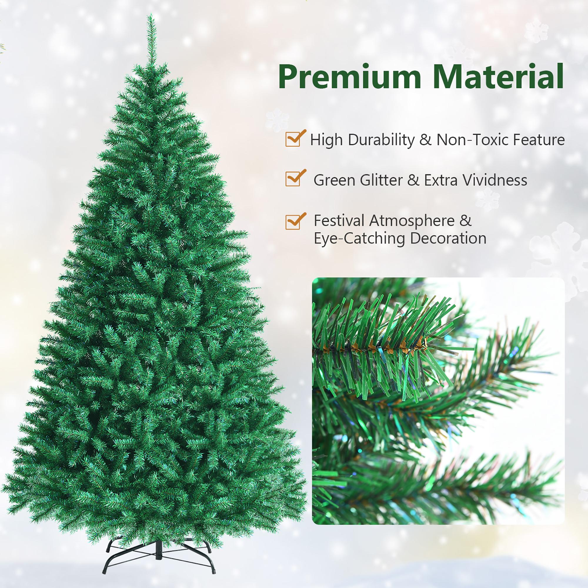 Costway 8ft Iridescent Tinsel Artificial Christmas Tree Green w/1704 Branch Tips
