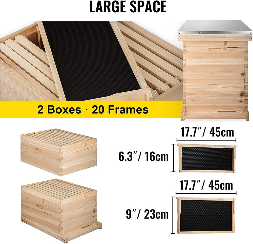 happybuy bee hive 20 frame beehive box 10 deep and 10 medium frames langstroth wooden beehive kit for beginners and pro beekeepers