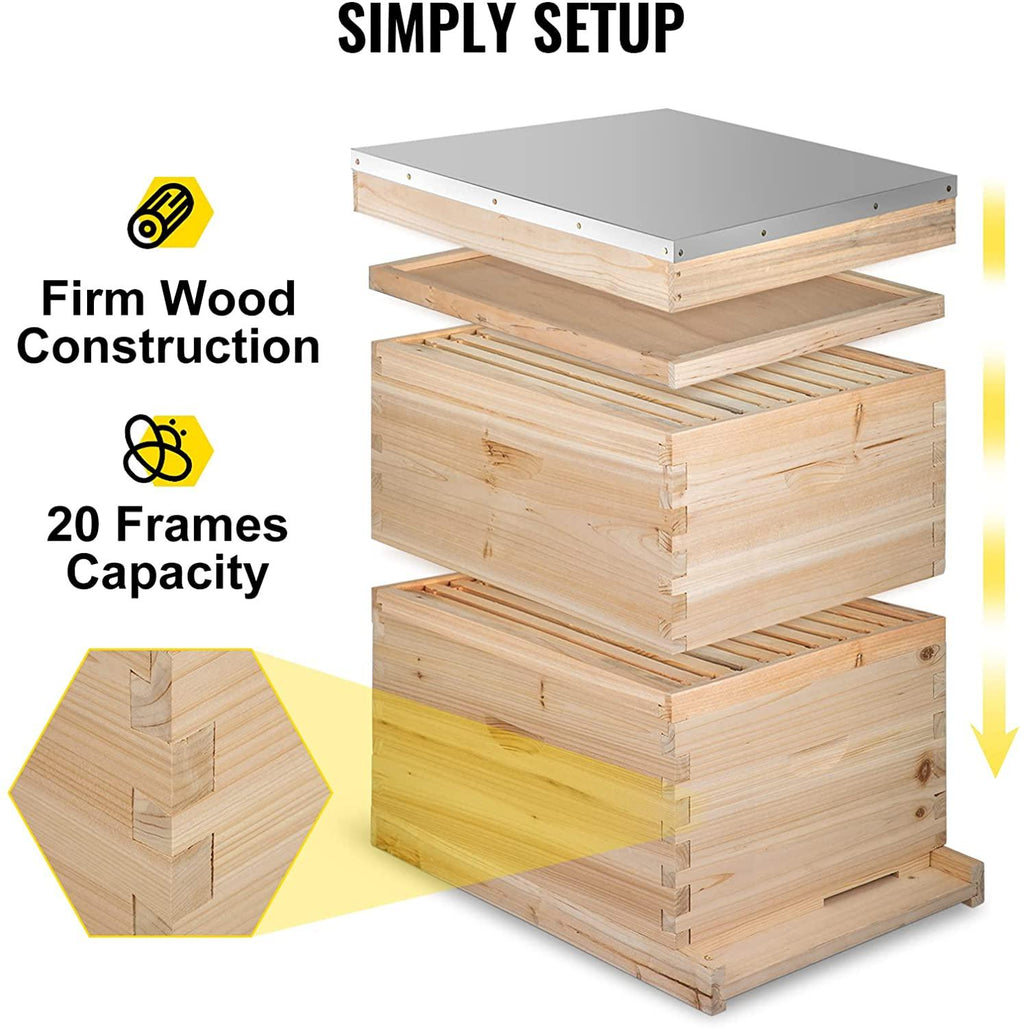 happybuy bee hive 20 frame beehive box 10 deep and 10 medium frames langstroth wooden beehive kit for beginners and pro beekeepers