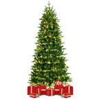 Costway 8FT Pre-Lit Hinged Christmas Tree 3402 PE &amp; PVC Tips w/ 620 Lights &amp; Foot Switch