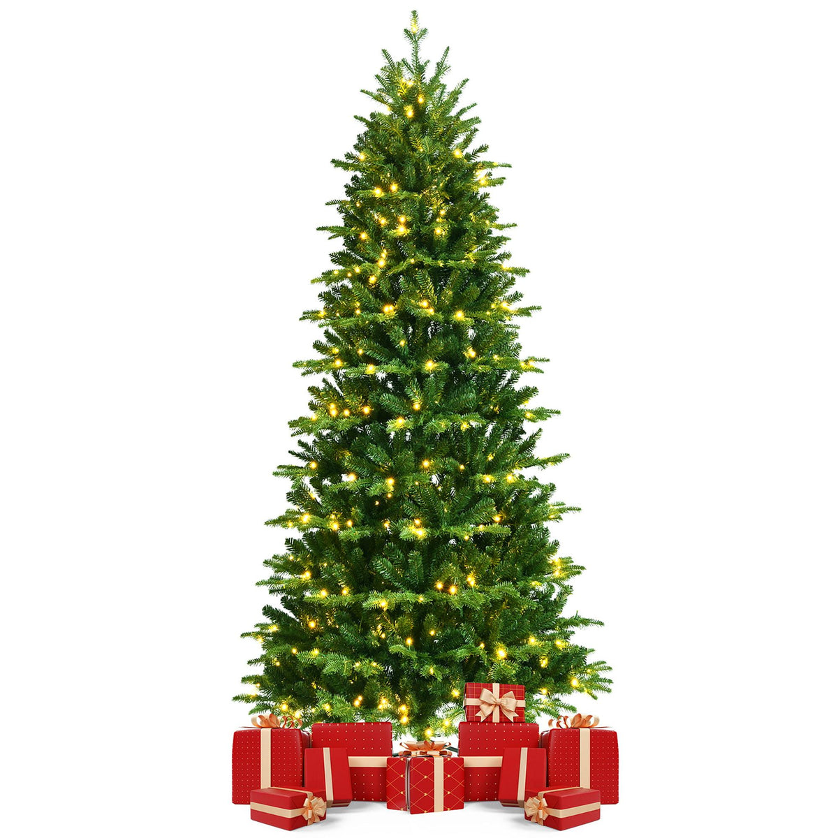 Costway 8FT Pre-Lit Hinged Christmas Tree 3402 PE &amp; PVC Tips w/ 620 Lights &amp; Foot Switch