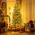 Costway 8FT Pre-Lit Hinged Christmas Tree 3402 PE &amp; PVC Tips w/ 620 Lights &amp; Foot Switch