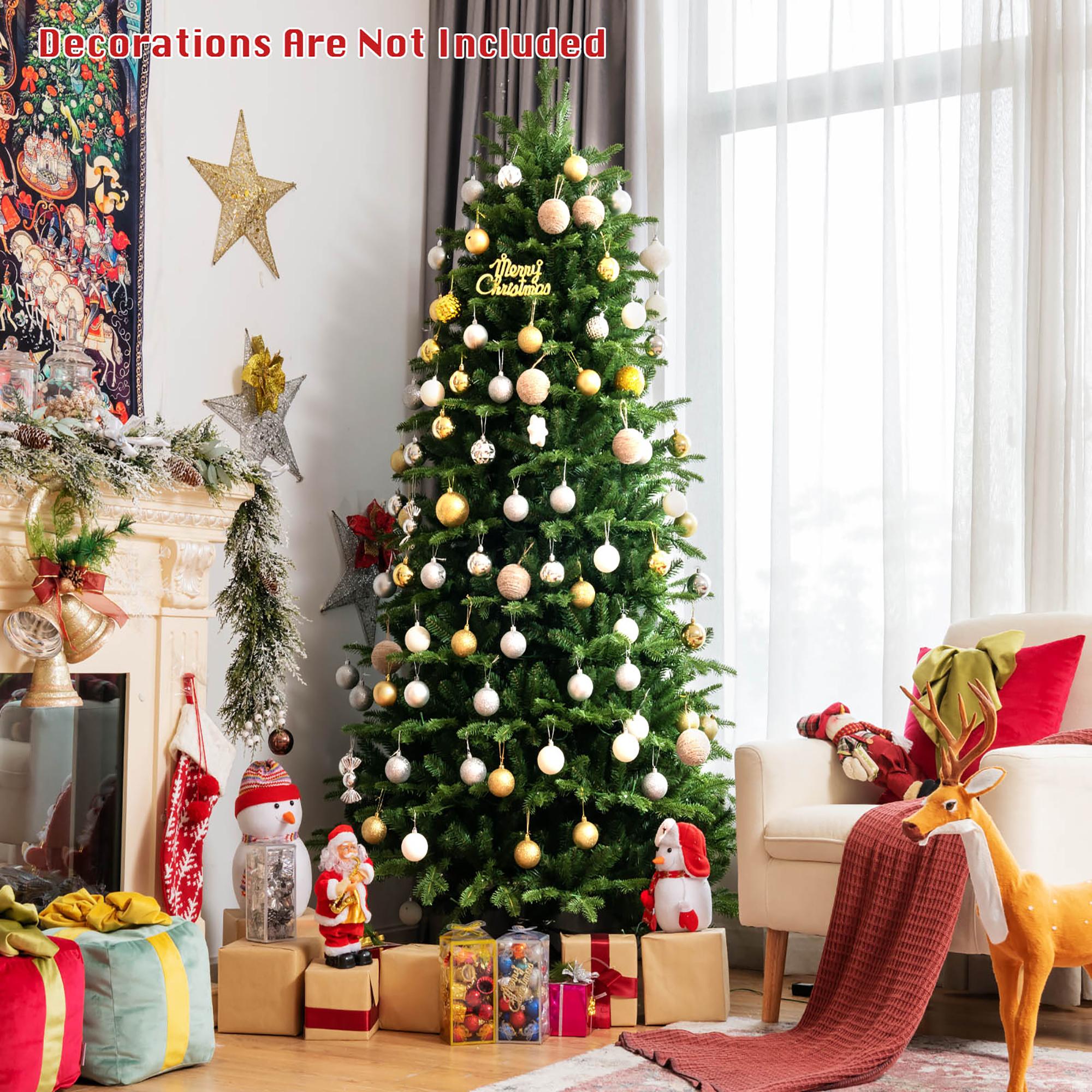 Costway 8FT Pre-Lit Hinged Christmas Tree 3402 PE &amp; PVC Tips w/ 620 Lights &amp; Foot Switch