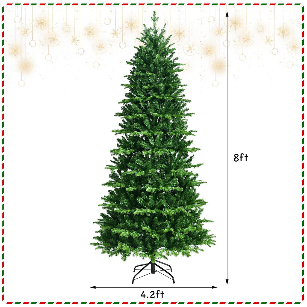 Costway 8FT Pre-Lit Hinged Christmas Tree 3402 PE &amp; PVC Tips w/ 620 Lights &amp; Foot Switch
