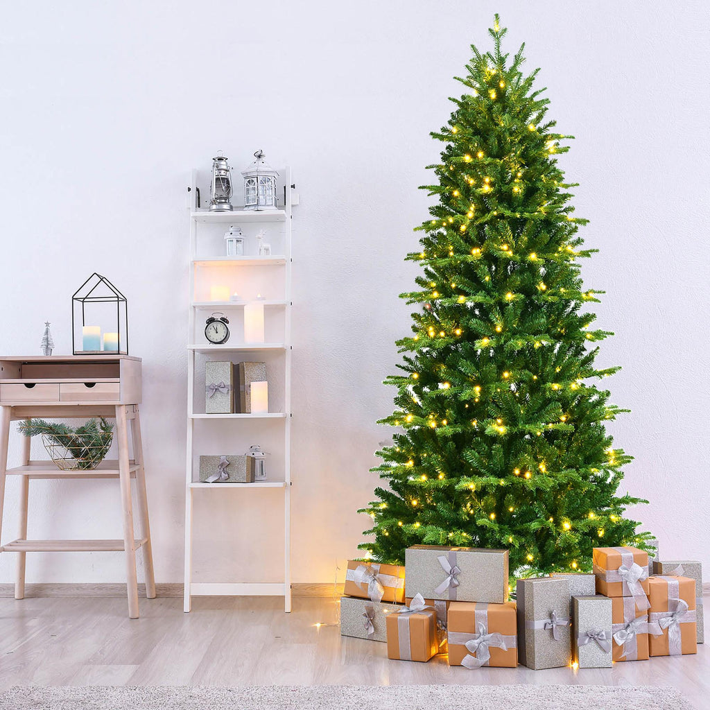 Costway 8FT Pre-Lit Hinged Christmas Tree 3402 PE &amp; PVC Tips w/ 620 Lights &amp; Foot Switch