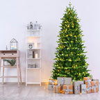 Costway 8FT Pre-Lit Hinged Christmas Tree 3402 PE &amp; PVC Tips w/ 620 Lights &amp; Foot Switch