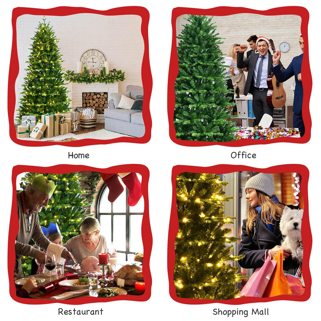 Costway 8FT Pre-Lit Hinged Christmas Tree 3402 PE &amp; PVC Tips w/ 620 Lights &amp; Foot Switch