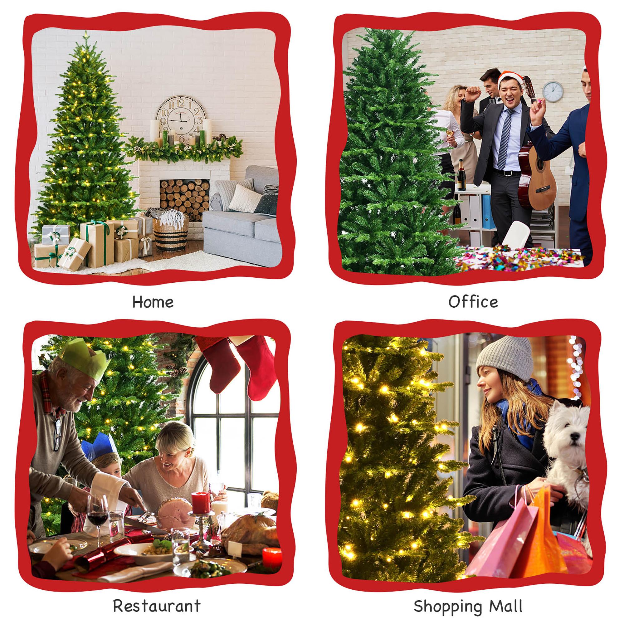 Costway 8FT Pre-Lit Hinged Christmas Tree 3402 PE &amp; PVC Tips w/ 620 Lights &amp; Foot Switch