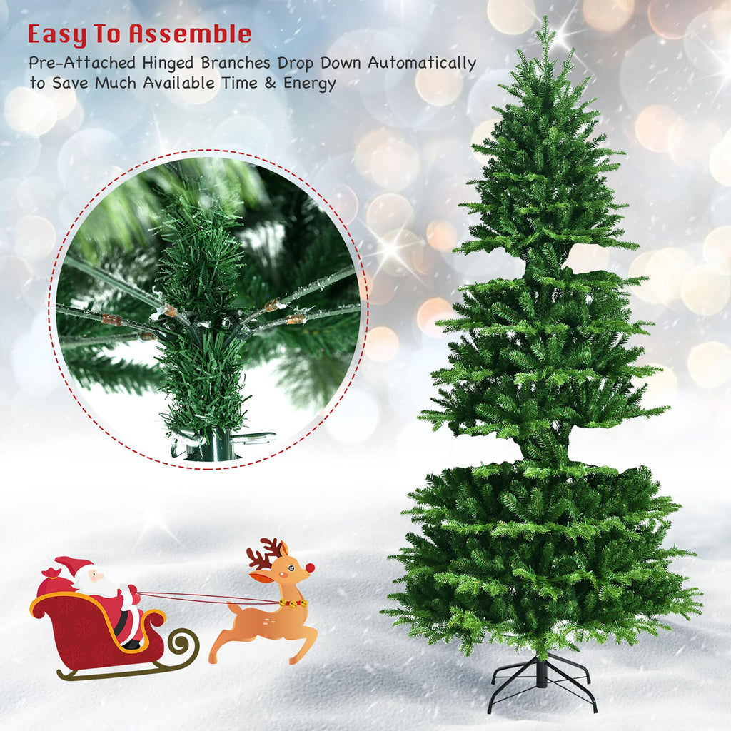 Costway 8FT Pre-Lit Hinged Christmas Tree 3402 PE &amp; PVC Tips w/ 620 Lights &amp; Foot Switch
