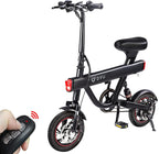Folding Electric Bike,DYU 12" Electric Bicycle with Remote Start/Lock Electric Bikes for Adults Teens E Bike with Pedals,Waterproof Mini eBike with Front Rear Light,Dual Disc Brakes,250W 36V 10Ah
