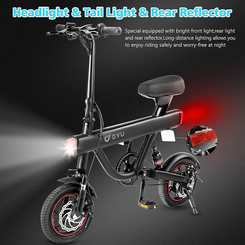 Folding Electric Bike,DYU 12" Electric Bicycle with Remote Start/Lock Electric Bikes for Adults Teens E Bike with Pedals,Waterproof Mini eBike with Front Rear Light,Dual Disc Brakes,250W 36V 10Ah