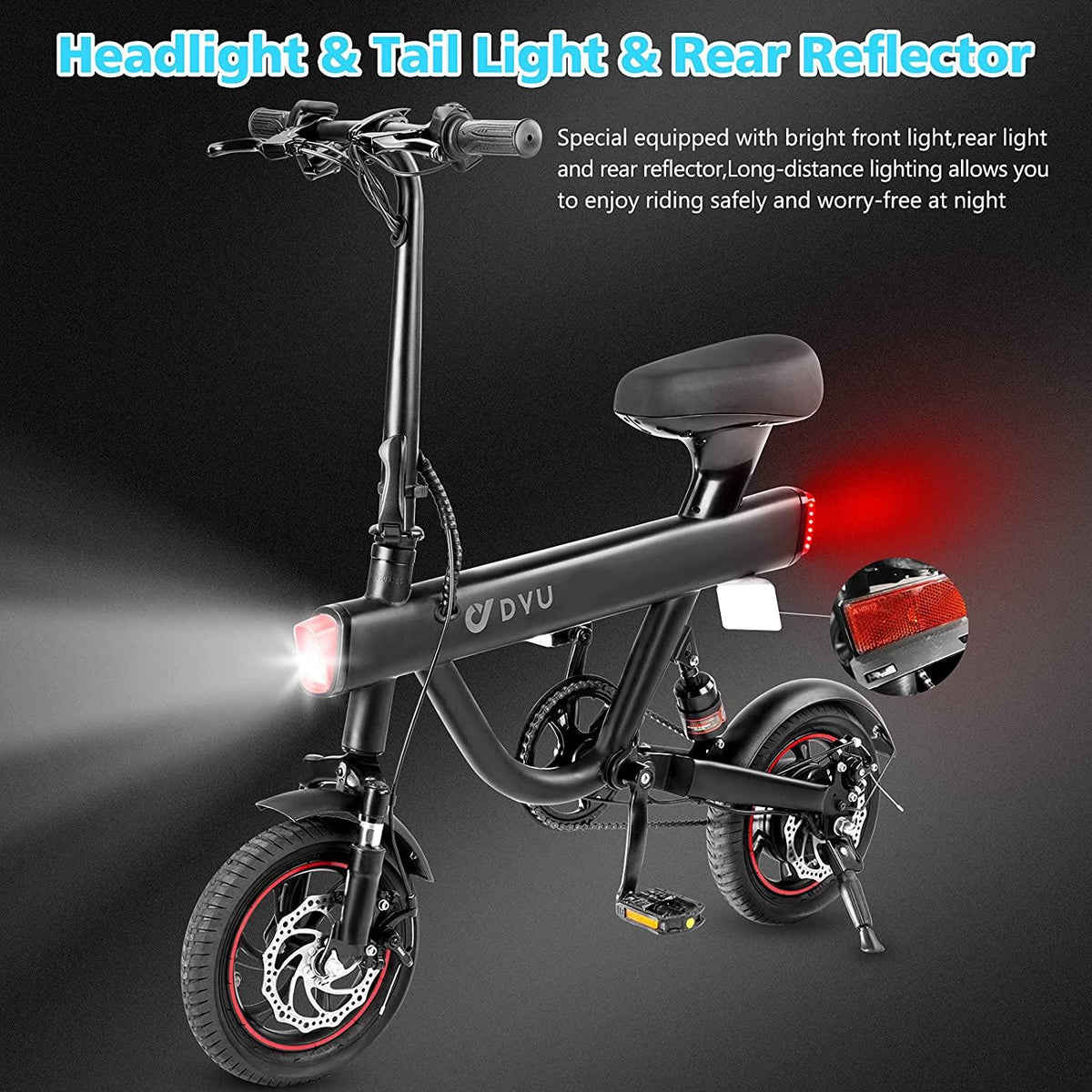 Folding Electric Bike,DYU 12" Electric Bicycle with Remote Start/Lock Electric Bikes for Adults Teens E Bike with Pedals,Waterproof Mini eBike with Front Rear Light,Dual Disc Brakes,250W 36V 10Ah