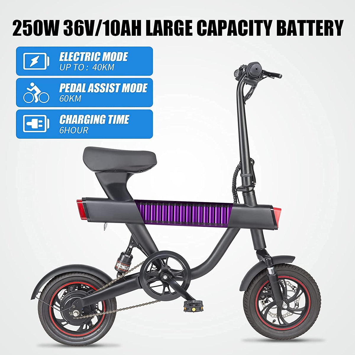Folding Electric Bike,DYU 12" Electric Bicycle with Remote Start/Lock Electric Bikes for Adults Teens E Bike with Pedals,Waterproof Mini eBike with Front Rear Light,Dual Disc Brakes,250W 36V 10Ah