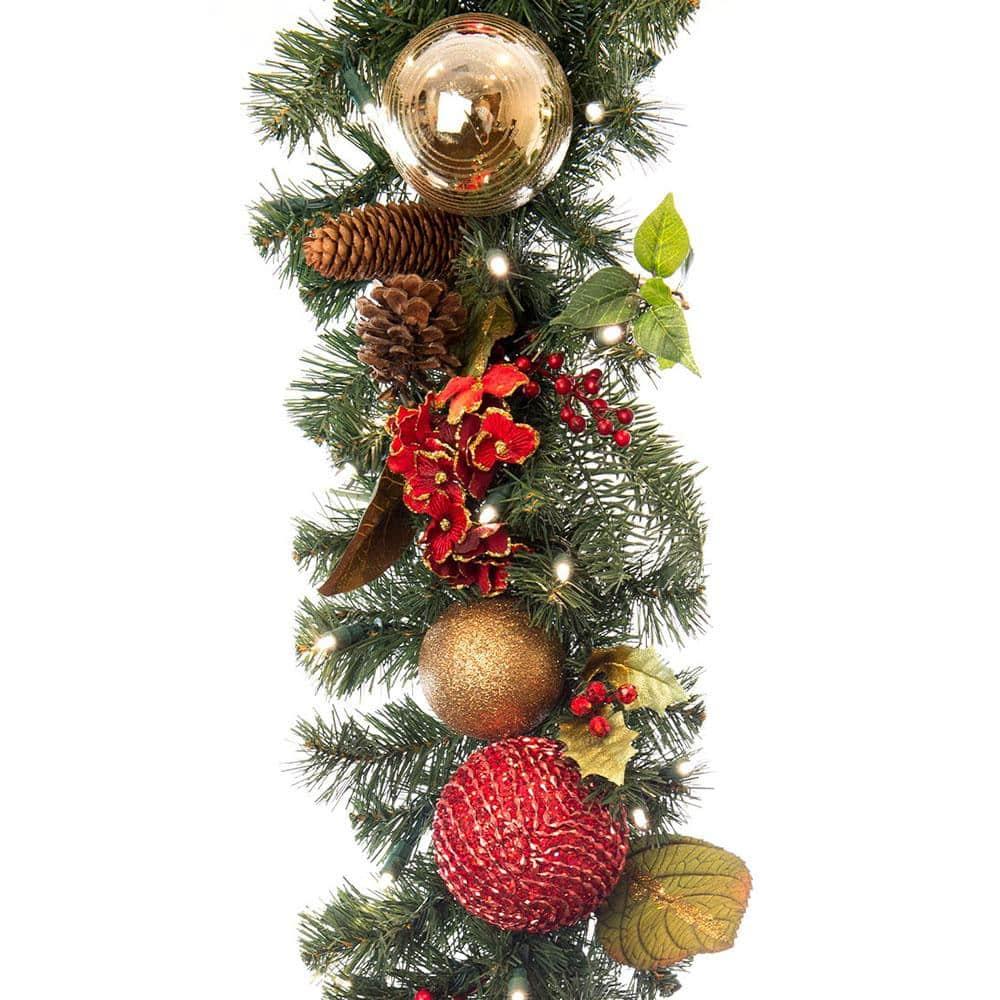 9 ft. Pre-Lit LED Scarlet Hydrangea Garland