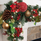9 ft. Pre-Lit LED Scarlet Hydrangea Garland