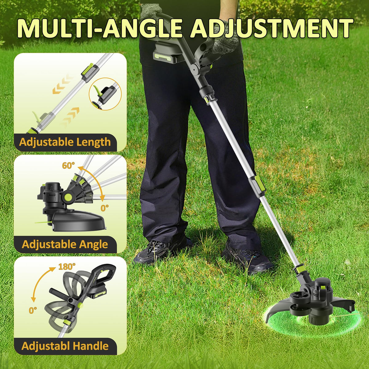 20V Cordless String Trimmer, 2.0Ah Battery Powered with Fast Charger, 12'' Grass Cutter with Auto Line Feed, 3-in-1 Electric Lawn Mower Grass Trimmer &amp; Edger Lawn Tool with 8 Lines for Yard, Garden