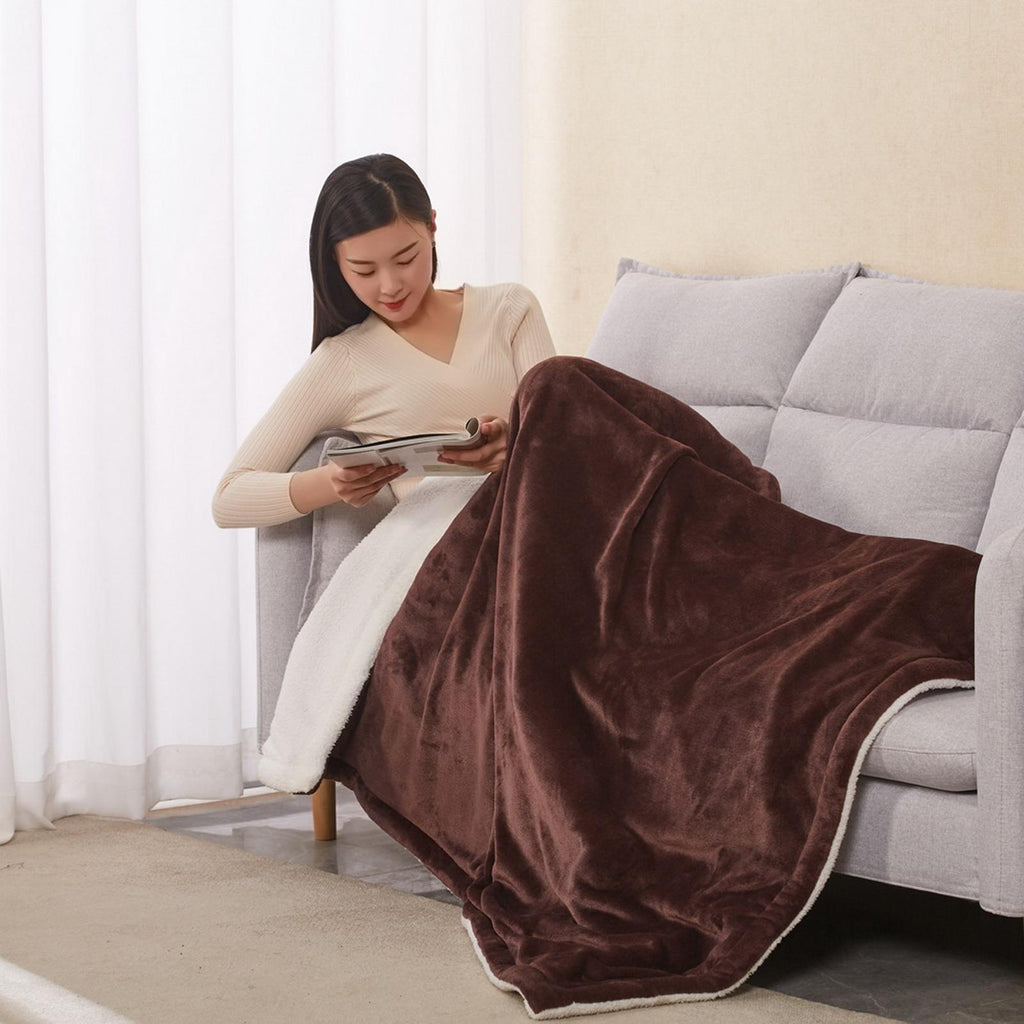 Dream Lifestyle Electric Blanket Adjustable Temperature Fast Heating-up Plush Heating Flannel Throw Blanket Bedroom Bedding for Cold Weather