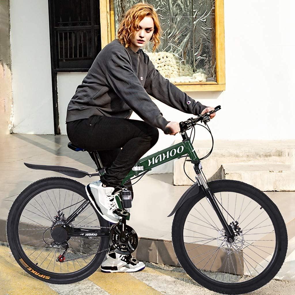 Folding Mountain Bike,Exercise Bike,MTB Bike,26inch Wheel 21Speed Full Shifted Dual Suspension Double Disc Brake Non-Slip,Road Bike,Bicycle for Man Woman,Folding Size (37x34x15in)