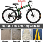 Folding Mountain Bike,Exercise Bike,MTB Bike,26inch Wheel 21Speed Full Shifted Dual Suspension Double Disc Brake Non-Slip,Road Bike,Bicycle for Man Woman,Folding Size (37x34x15in)