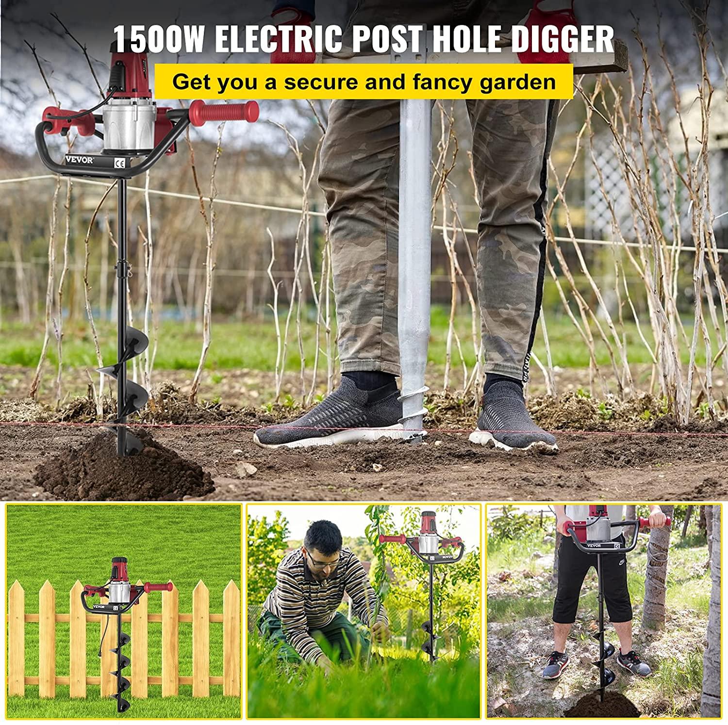 vevor electric post hole digger, 1500 w 1.6 hp electric auger powerhead, 39'' electric earth digger, compatible with earth auger bit or ice bit, for post hole digging, drilling, tree planting