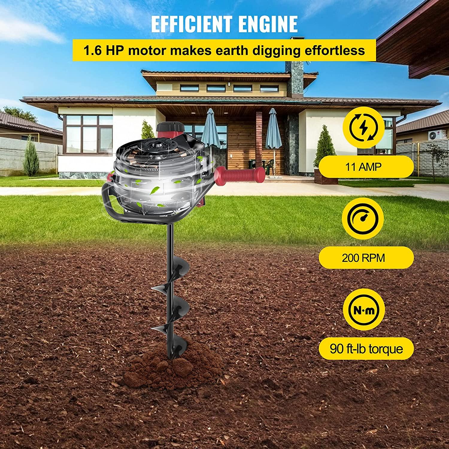 vevor electric post hole digger, 1500 w 1.6 hp electric auger powerhead, 39'' electric earth digger, compatible with earth auger bit or ice bit, for post hole digging, drilling, tree planting