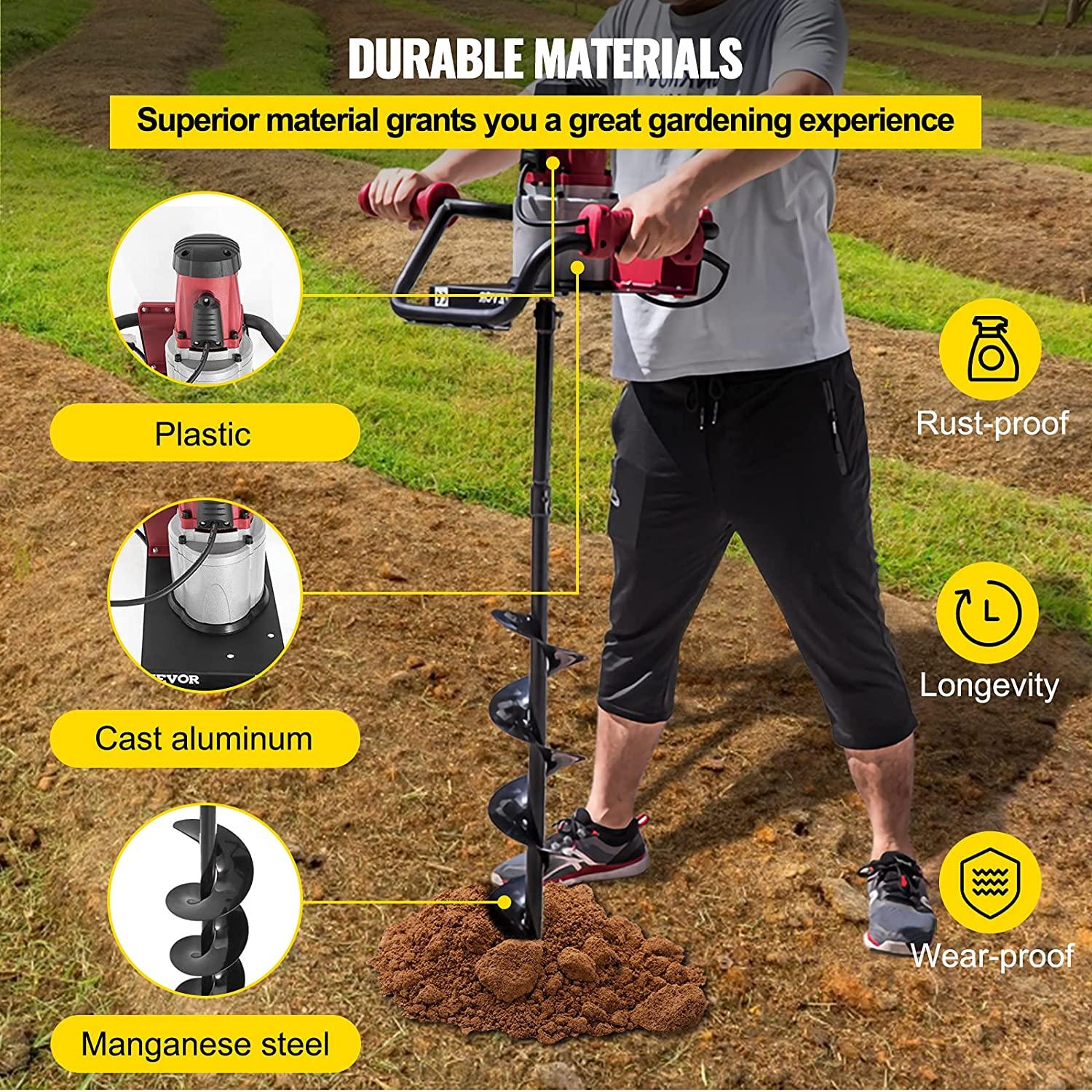vevor electric post hole digger, 1500 w 1.6 hp electric auger powerhead, 39'' electric earth digger, compatible with earth auger bit or ice bit, for post hole digging, drilling, tree planting