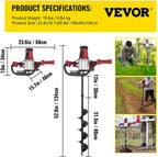 vevor electric post hole digger, 1500 w 1.6 hp electric auger powerhead, 39'' electric earth digger, compatible with earth auger bit or ice bit, for post hole digging, drilling, tree planting