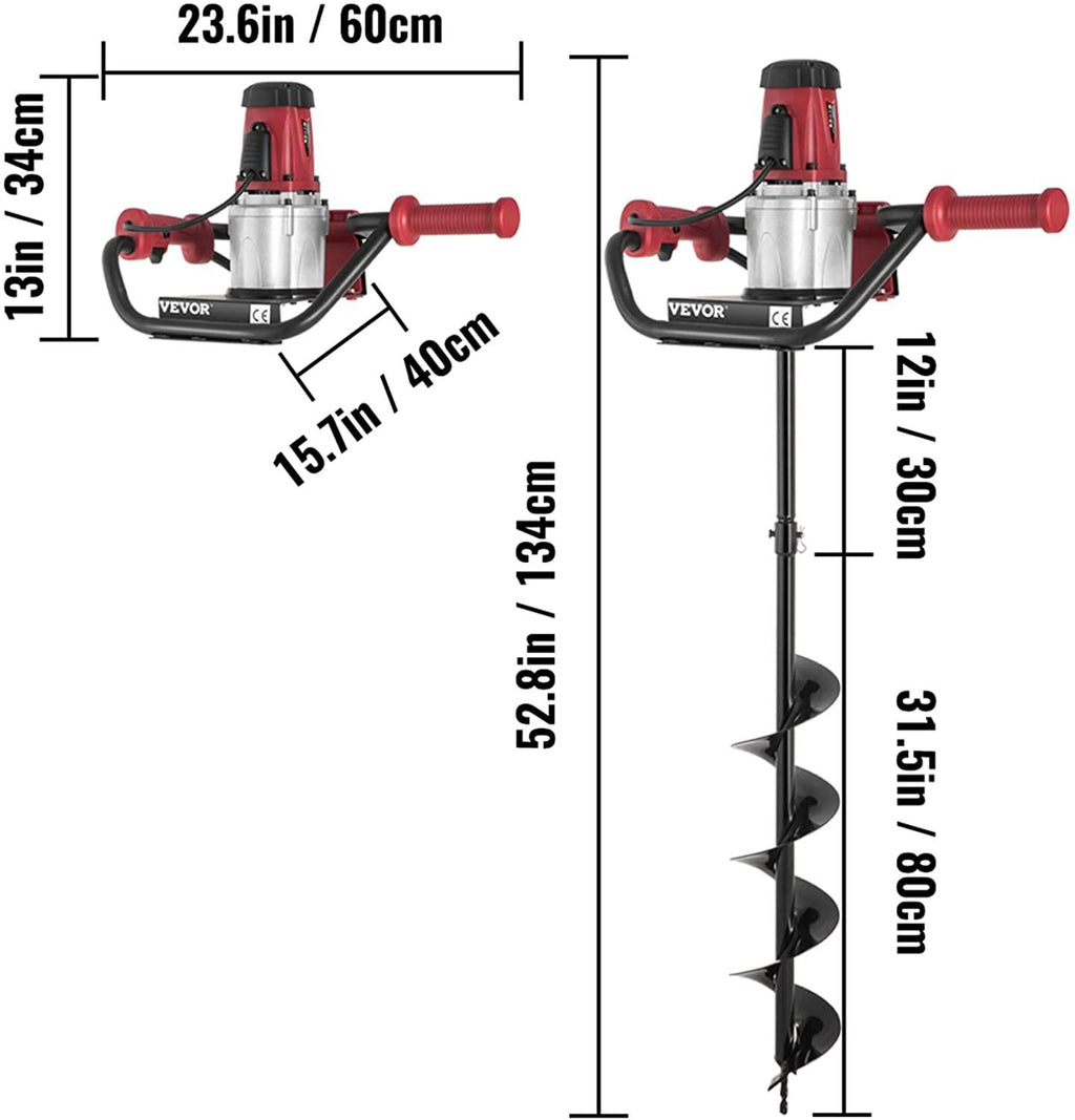 vevor electric post hole digger, 1500 w 1.6 hp electric auger powerhead, 39'' electric earth digger, compatible with earth auger bit or ice bit, for post hole digging, drilling, tree planting