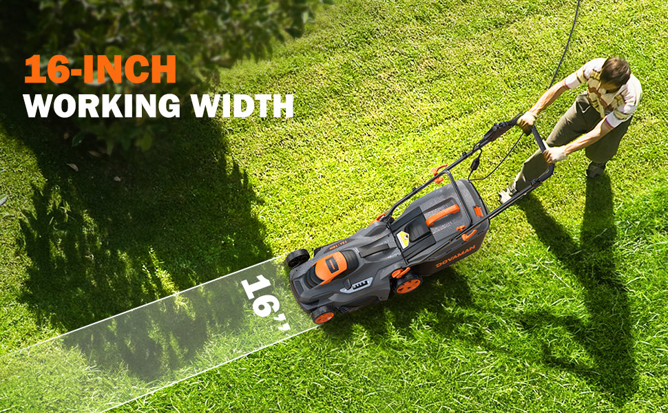 13Amp 16" Lawn Mower, 98% Collection, 13.2-Gallon Bag, 5-Position Height Adjustment, 3-Step  Vertical Fold Storage, 2-in-1 Mulching &amp; Bagging, Corded Lawn Mower for Your Garden