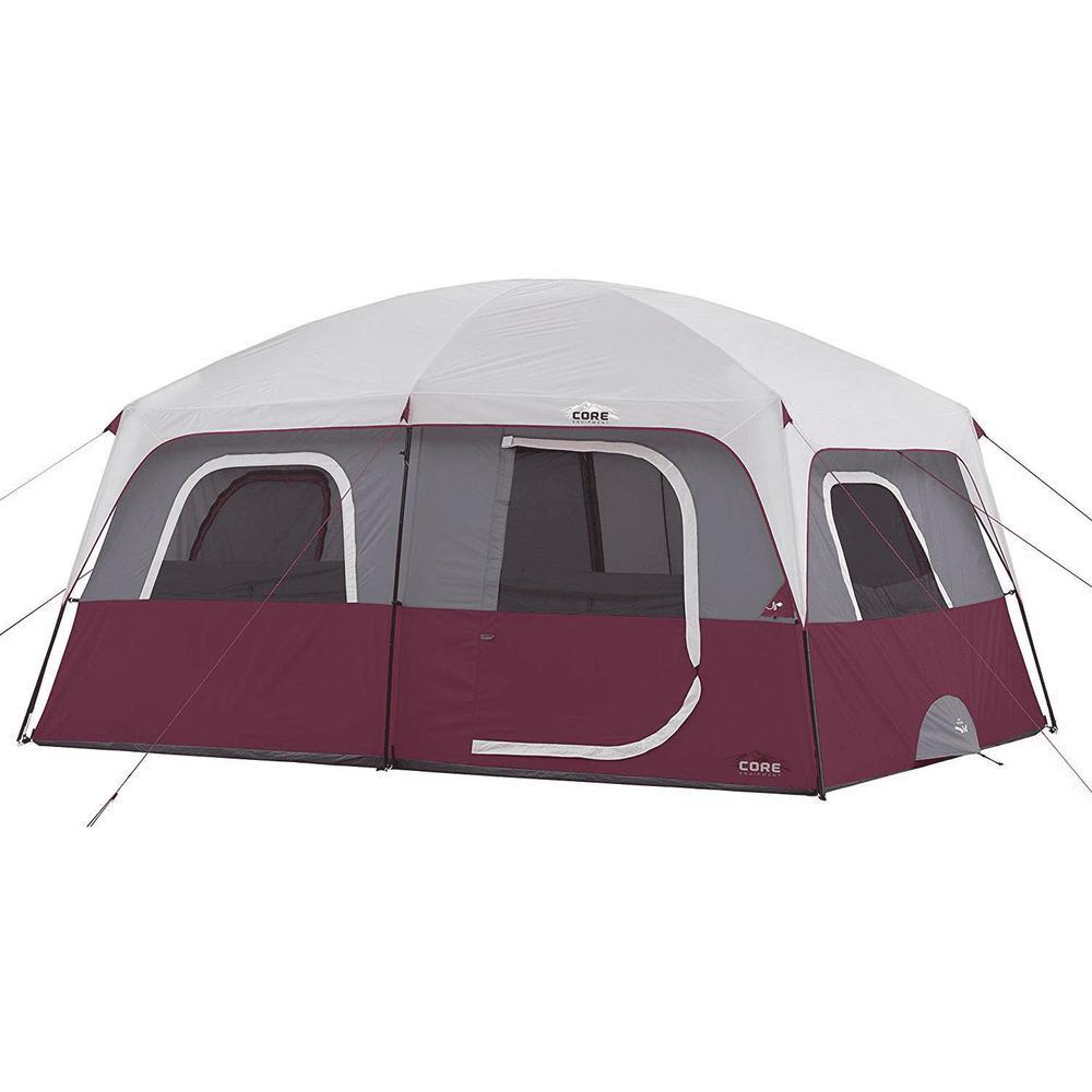 Straight Wall 14 ft. x 10 ft. 10-Person Cabin Tent with 2 Rooms and Rainfly in Red