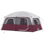 Straight Wall 14 ft. x 10 ft. 10-Person Cabin Tent with 2 Rooms and Rainfly in Red