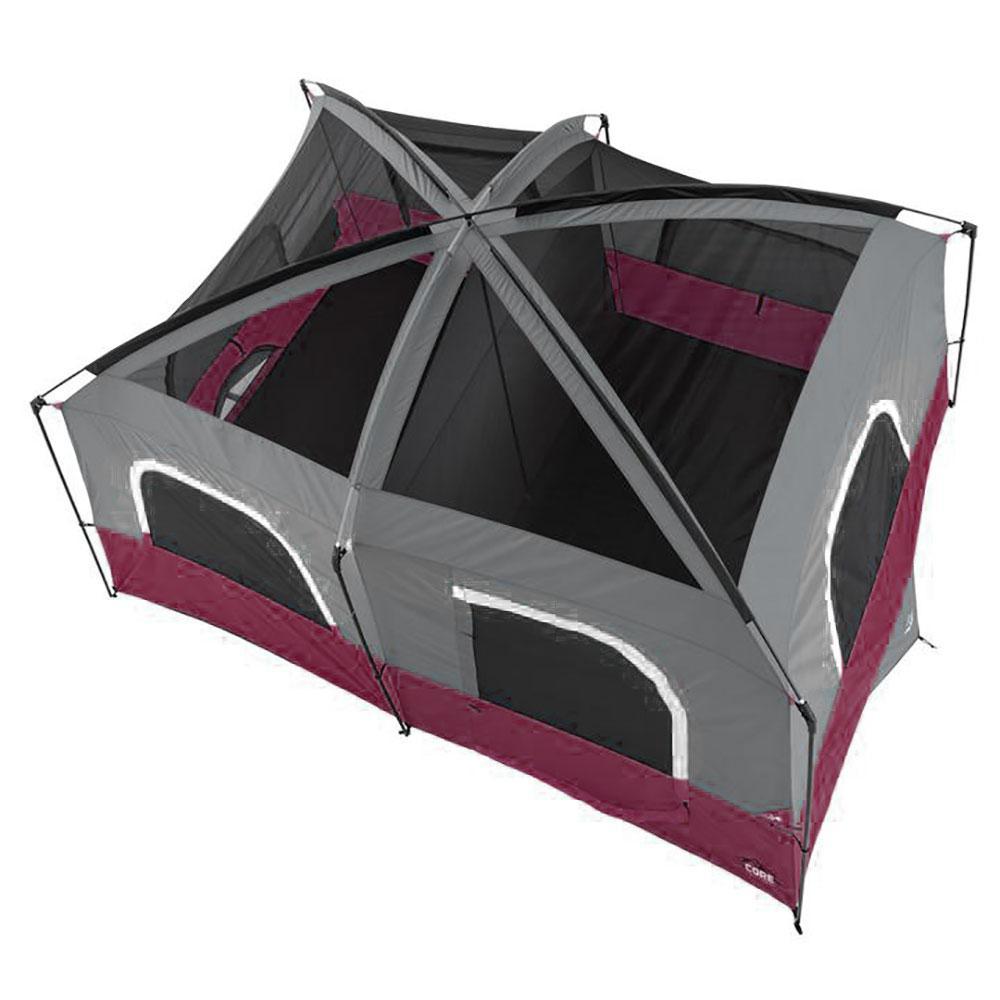 Straight Wall 14 ft. x 10 ft. 10-Person Cabin Tent with 2 Rooms and Rainfly in Red