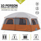 Straight Wall 14 ft. x 10 ft. 10-Person Cabin Tent with 2 Rooms and Rainfly in Red