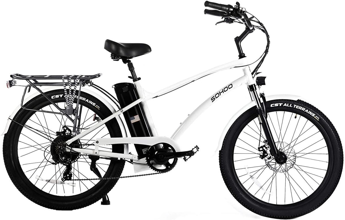 48V500W13Ah 26" Step-Over Beach Cruiser Electric Bicycle City E-Bike Mountain Bike (White)