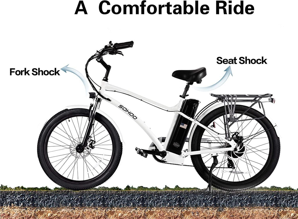 48V500W13Ah 26" Step-Over Beach Cruiser Electric Bicycle City E-Bike Mountain Bike (White)