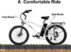 48V500W13Ah 26" Step-Over Beach Cruiser Electric Bicycle City E-Bike Mountain Bike (White)