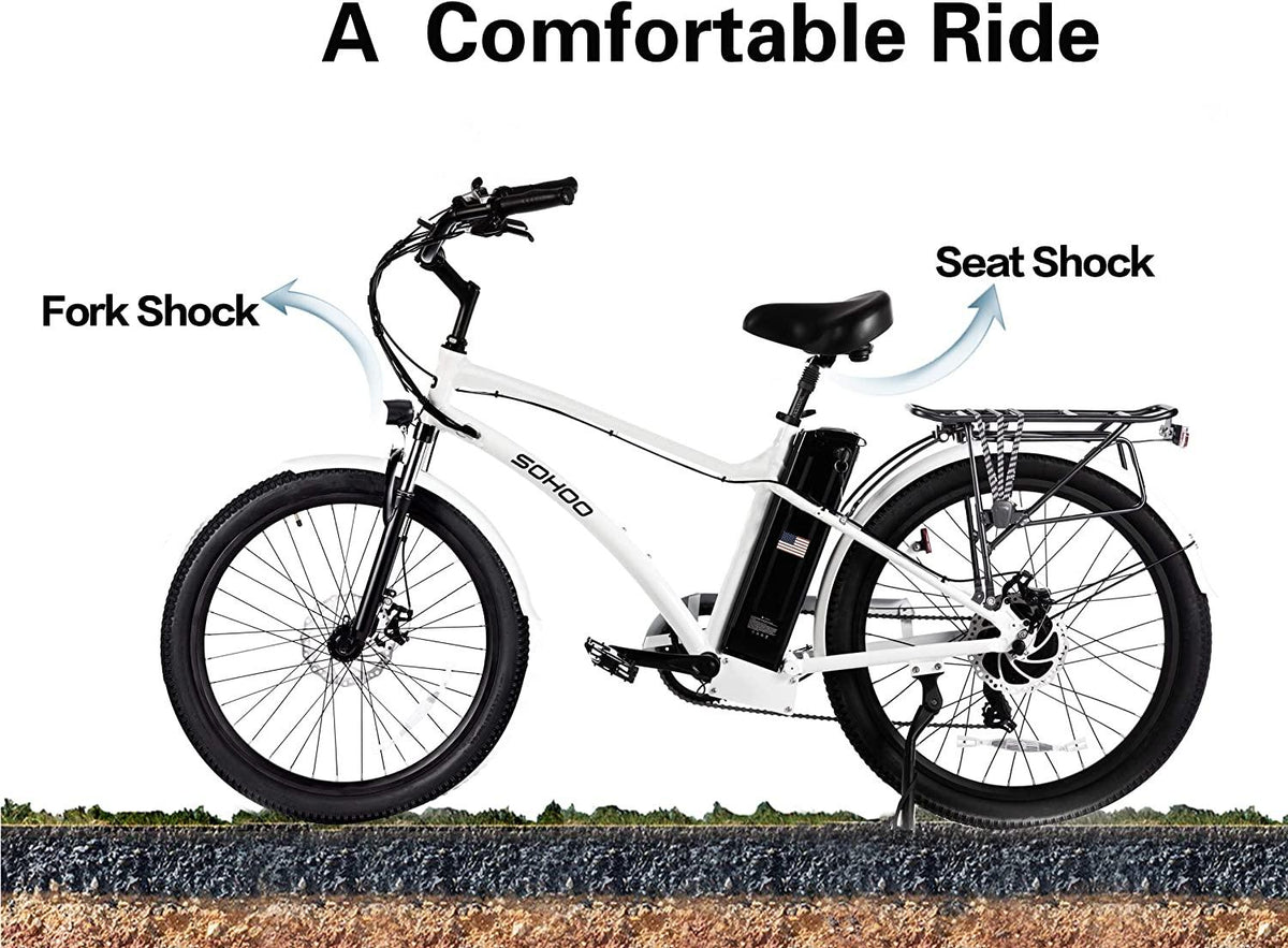 48V500W13Ah 26" Step-Over Beach Cruiser Electric Bicycle City E-Bike Mountain Bike (White)