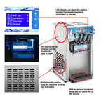 3 Flavor Soft Ice Cream Machine Commercial Soft Serve Ice Cream Maker Sorbet Frozen Yogurt Gelato LED Display Desktop Type 1200W 110V