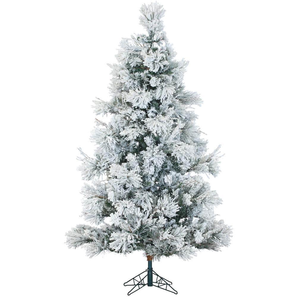 12 ft. Pre-lit LED Flocked Snowy Pine Artificial Christmas Tree with 1400 Clear String Lights