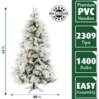 12 ft. Pre-lit LED Flocked Snowy Pine Artificial Christmas Tree with 1400 Clear String Lights