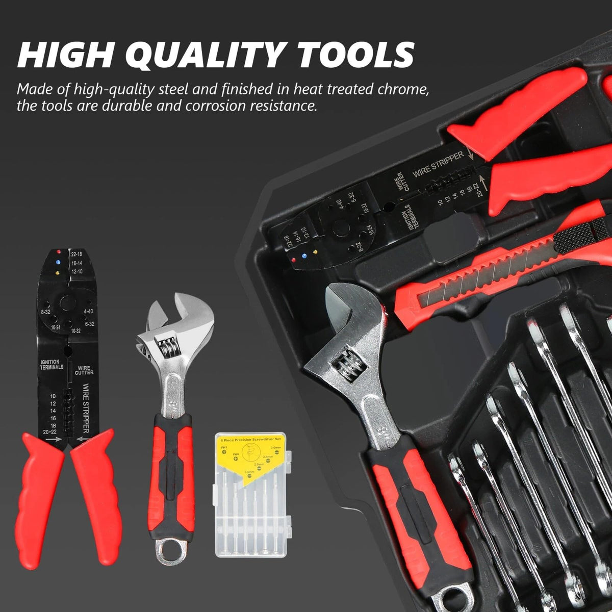 799pcs Aluminum Trolley Case Tool Set Silver, House Repair Kit Set, Household Hand Tool Set, with Tool Belt,Gift on Father's Day (Black)