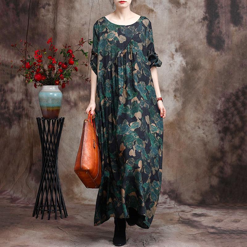 Women's Silk Print Irregular Maxi Dress