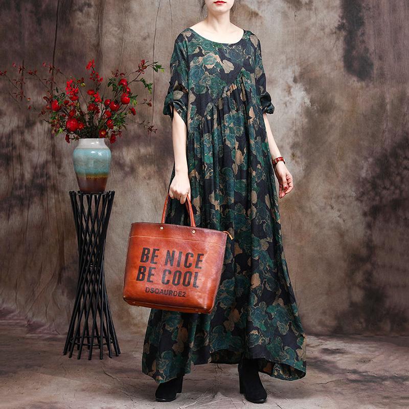 Women's Silk Print Irregular Maxi Dress