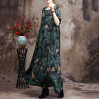 Women's Silk Print Irregular Maxi Dress