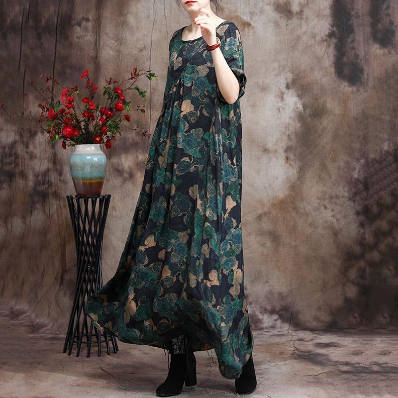 Women's Silk Print Irregular Maxi Dress