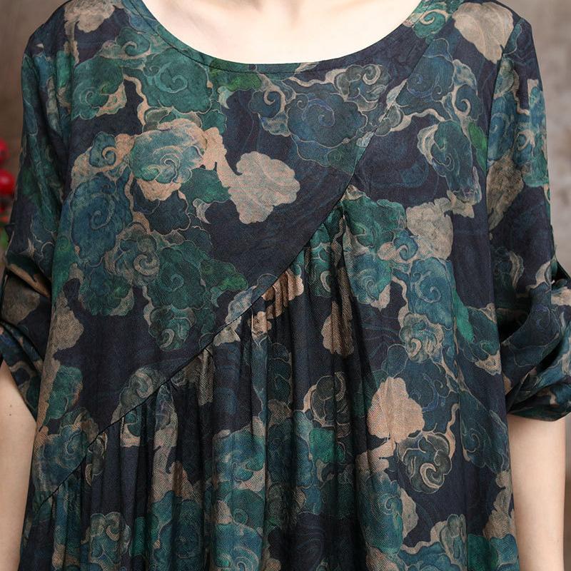 Women's Silk Print Irregular Maxi Dress