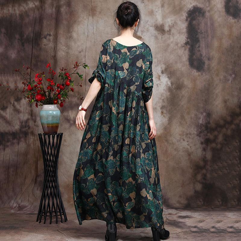 Women's Silk Print Irregular Maxi Dress