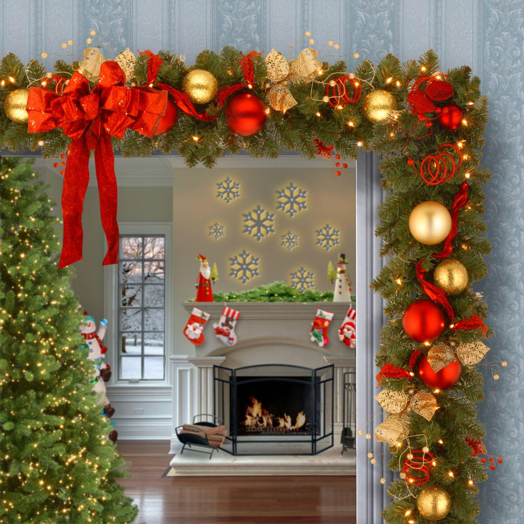 9' x 12" Pre-Lit Artificial Decorative Collection Cozy Christmas Garland ? Red and Clear Lights